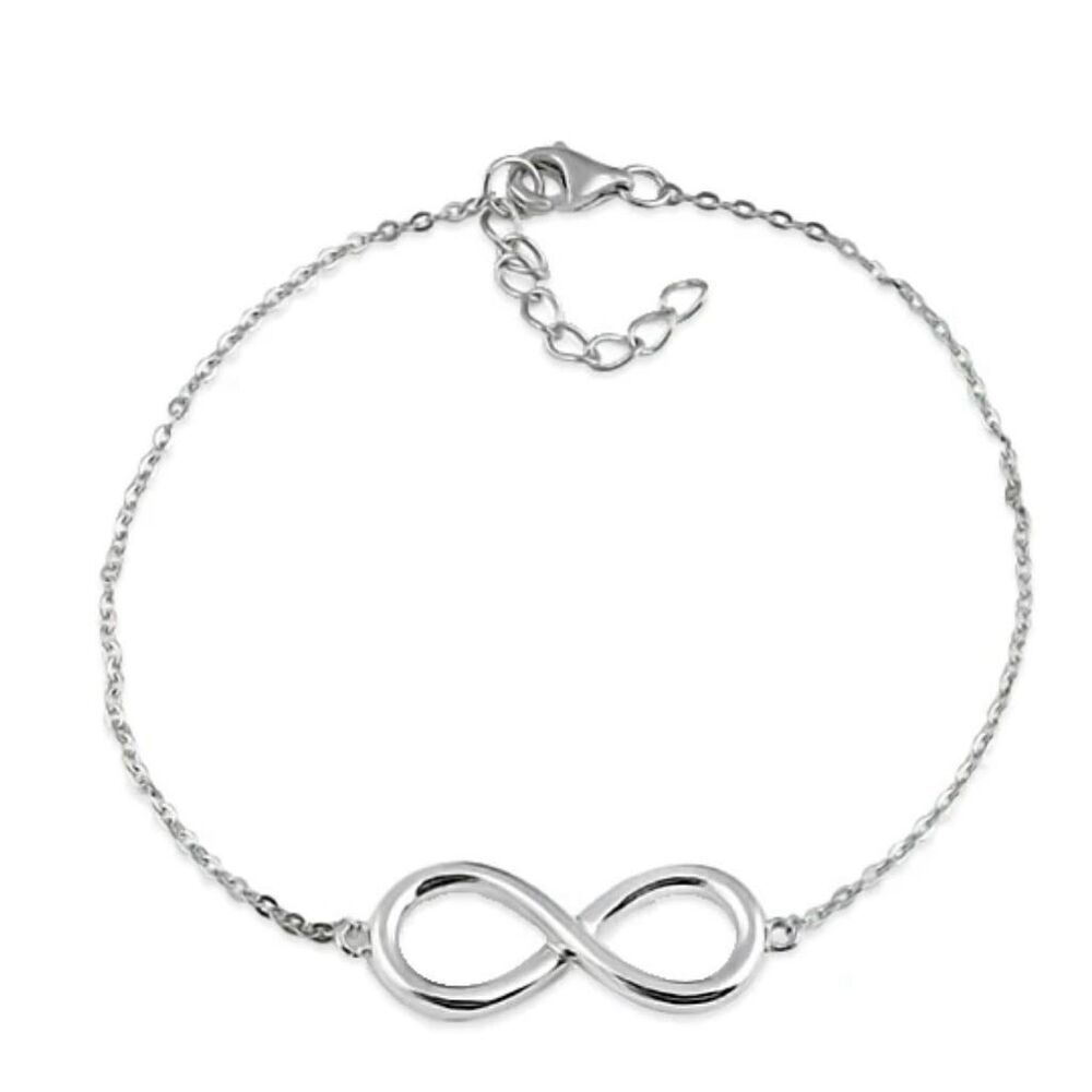 New 925 Sterling Silver Classic Infinity Bracelet Linked Chain Women’s Gift Box